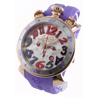 GAGA MILANO ガガミラノ レプリカ クロノ48mm クオーツ 6056.9 ラバー ライトパープル/PGPシャンパンシルバー メンズ